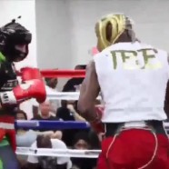 Floyd Mayweather takes down sparring partner during training. – Keith Middlebrook